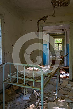 Broken interior of a village house in the Chernobyl Exclusion Zone in the Ukraine