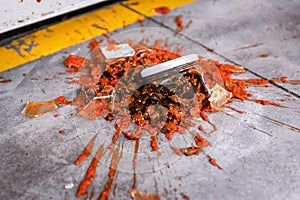 Broken jar of canned eggplant