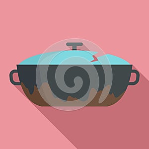 Broken kitchen pot icon, flat style