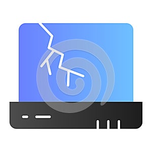 Broken laptop flat icon. Notebook screen with crack, device with cracked display. Zero waste design concept, gradient