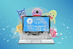 Broken laptop with virus computer detect