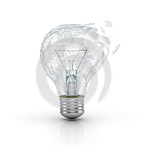 Broken light bulb on a white background.