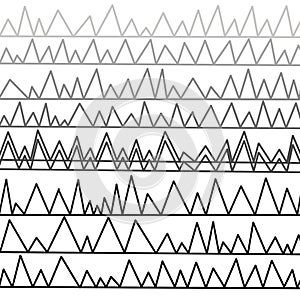 Broken lines, from light grey to black