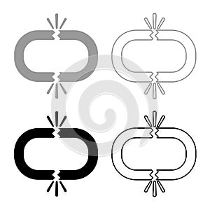 Broken link icon set grey black color