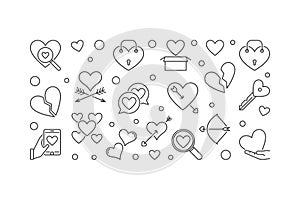 Broken love vector horizontal banner in thin line style