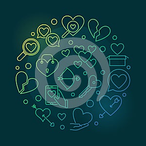 Broken love vector round colored outline illustration