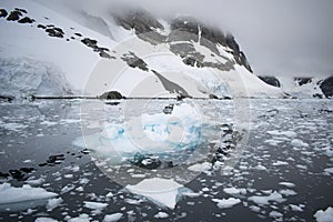 Broken melting pieces of ice at Antarctic peninsula, stunning icy scenery landscape in Antarctica