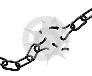 Broken metal chain. Isolated on a white background