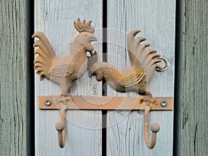 Broken Metal Hanger in Shape of Two Roosters