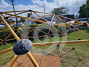 broken metal playground jungle gym structure in Puerto Rico