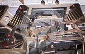 Broken metal typewriter, vintage object