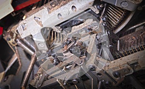Broken metal typewriter, vintage object