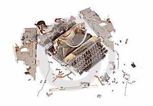 Broken metal typewriter, vintage object