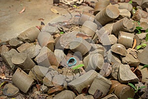 Broken mining core samples on the ground