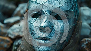 A broken mirror with shards tered around a mask symbolizing the lies and deceit behind the mask photo