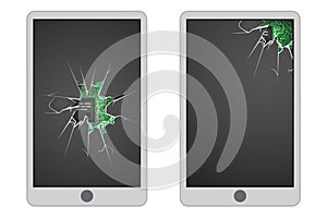 Broken mobile phone glass hole cracks electronic garbage realistic design icon vector illustration
