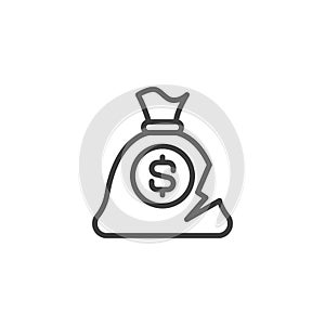 Broken money bag line icon