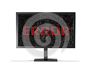 Broken monitor with error screen 3d rendering