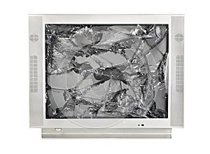 The broken monitor of the old TV isolated on a white background, kinescope