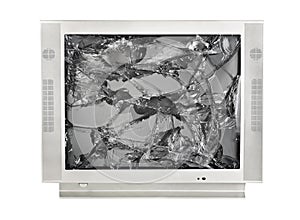 The broken monitor of the old TV isolated on a white background, kinescope photo