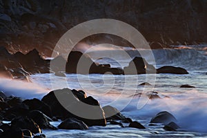 Broken morning waves on the reef