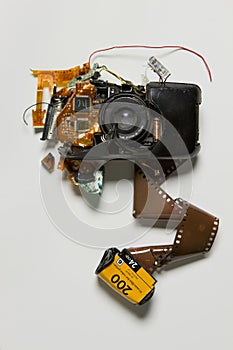 Broken obsolete film camera