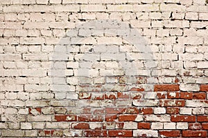 Broken Old Bricklaying From Red White Bricks And Damaged Plaster photo