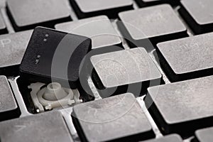 A broken old laptop keyboard close up