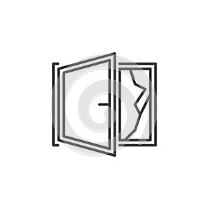 Broken open window line icon. Vector cracked window sign