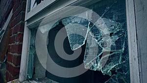 Broken Pane of Wire-Reinforced Window Glass in Vandalised Derelict Building