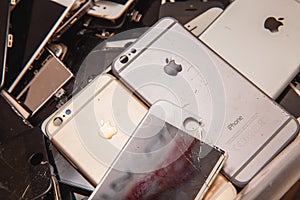 Broken panels and screens of iPhone phones