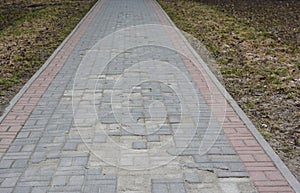 Broken pavements sidewalk. Damaged pavement need repair photo