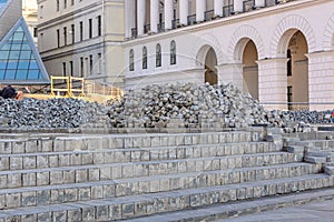 Broken paving stones in the town square