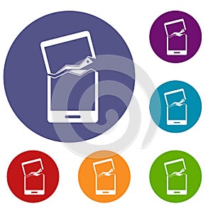 Broken phone icons set