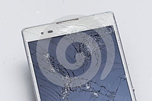 Broken phone screen macro close up