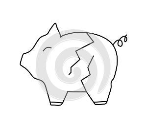 Broken piggy bank. Financial crisis icon in line style. Broken wallet icon for logo, web, app, UI. Bankrupt, poverty