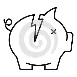 Broken piggy bank icon isolated. Financial crisis