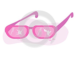 broken pink glasses, glass pieces and glasses, broken illusions metaphor