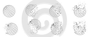 Broken Polygonal Wireframe Sphere. Fractured Geometric Form. Lines Network Polygons of Circle