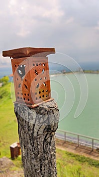 Broken pot on the top lake