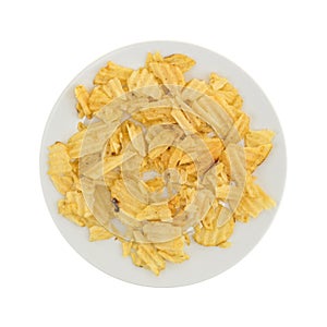 Broken potato chips on a plate