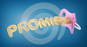 Broken promises concept. Baby nipple with promise word. photo