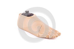 broken prosthetic foot isolated on a white background