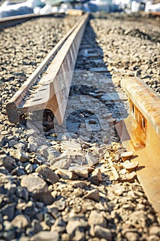 Broken railway in sea port
