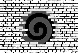 Broken realistic old white brick wall concept on black background