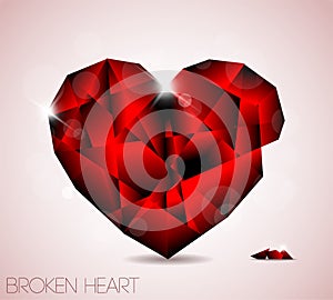 Broken red diamond jewel heart