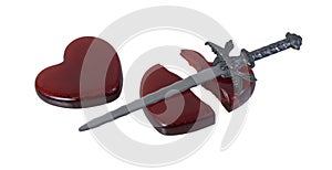 Broken Red Glass Heart with a Sword