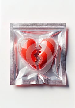 Broken Red Heart in a Silver Package.Valentine\'s Day Concept