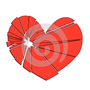 Broken red heart on a white background. Concept -divorce,