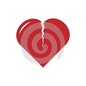 Broken red heart on a white background. Vector illustration. A symbol of illness, depression, broken love. Flat design